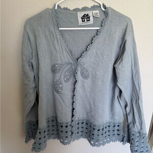Storybook Knits Blue Cardigan with Textured Trim